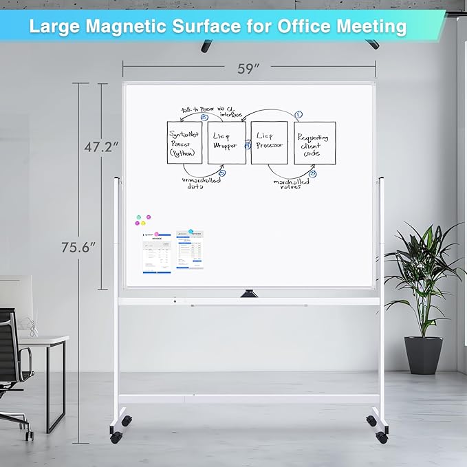 maxtek Rolling Whiteboard 60x48, Large Double-Sided White Board Dry Erase on - Image 2