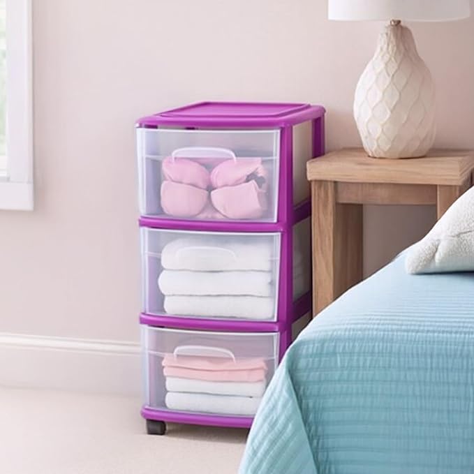 HOMZ Drawer Tower, 3-Tier Clear Plastic Storage Organizer Cart, and Classroom - Image 2