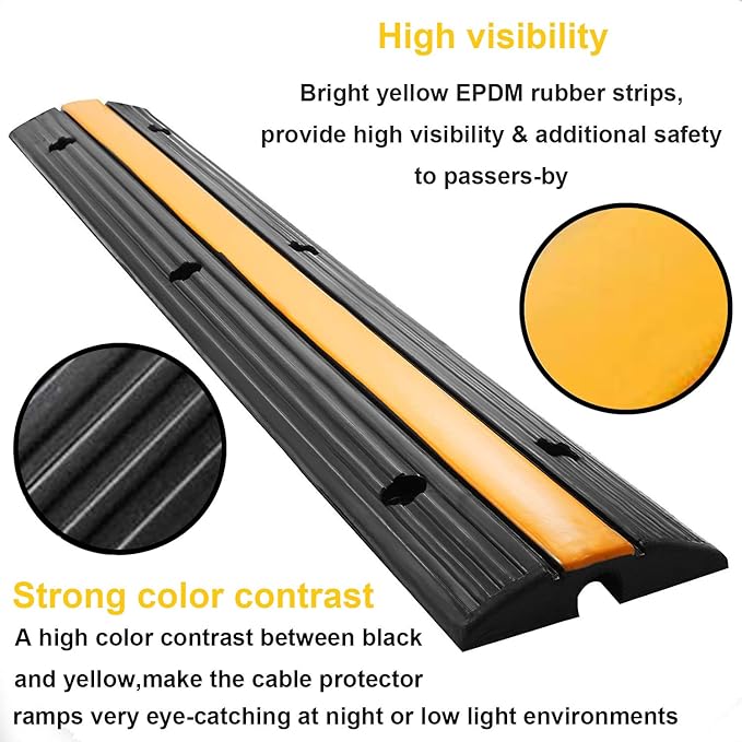 Reliancer 4 Pack 1-Channel Rubber Cable Protector Ramp Traffic Speed Bump - Image 6