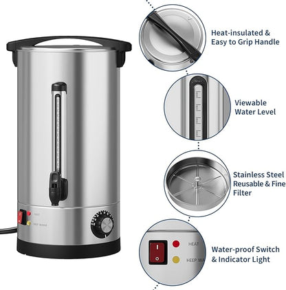 60 Cup Large Coffee Urn with Double Wall Insulation, 10L/2.6 Gallon Stainless - Image 3