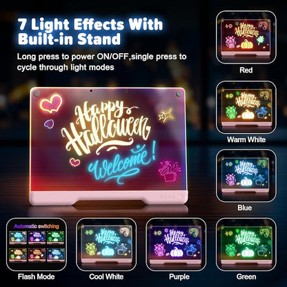 16-Inch Rechargeable Doodle Glow LED Note Board, 7-Color Light Modes, Neon Art - Image 4