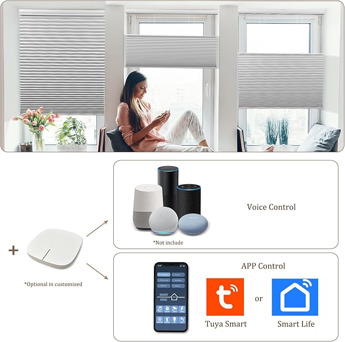LEXEN Smart Top Down Bottom Up Honeycomb Shades WiFi Enabled Motorized Cellular - Image 2