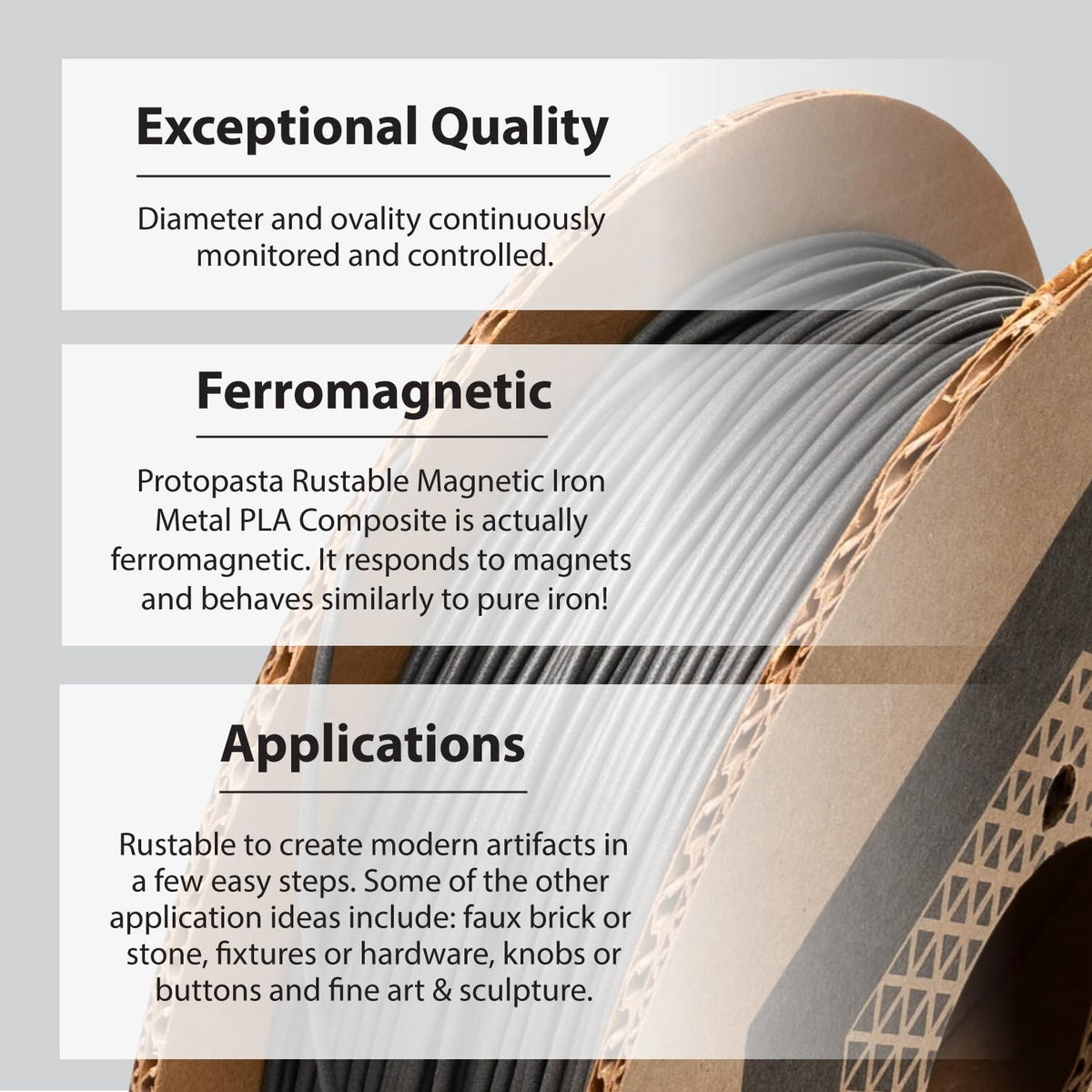 Protopasta Ferromagnetic Iron PLA 3D Printer Filament | ProtoPlant Metal-Fill...