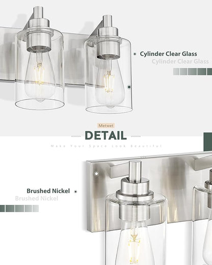 METWET 3-Light Bathroom Light Fixtures, Brushed Nickel Vanity Light - Image 2