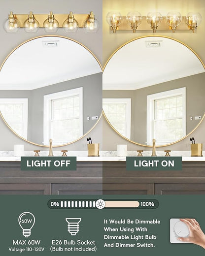 METWET Bathroom Light Fixtures, 5 Light Brushed Gold Vanity Light, 32 Inch - Image 8