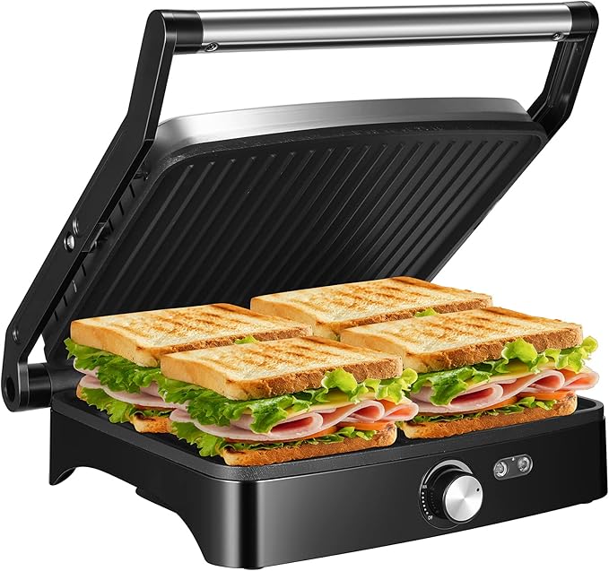 OSTBA Panini Press Grill with Adjustable Temperature, 4-Slice Indoor Grill by OSTBA
