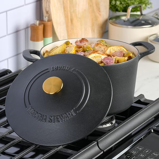 MARTHA STEWART Gatwick 7-Quart Enamel Cast Iron Dutch Oven Pot - Image 2