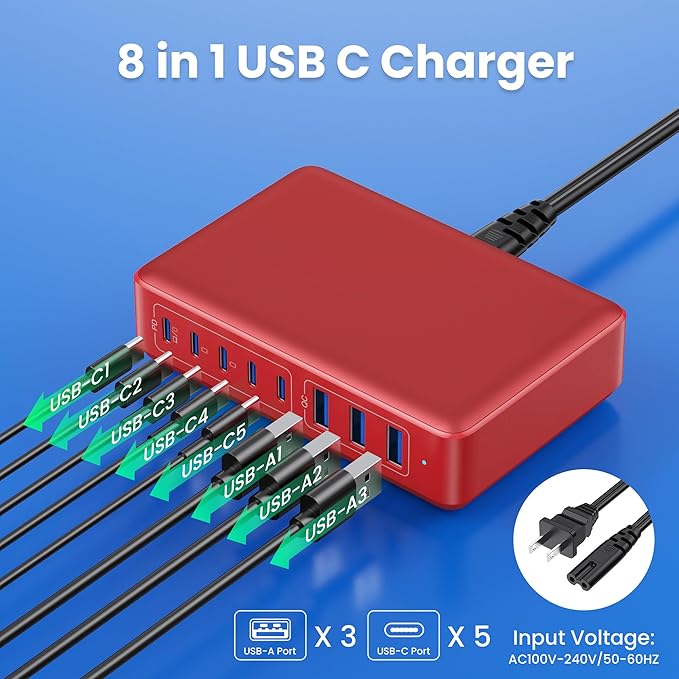 USB C Charger 300W USB C Charger Block 8-Ports GaN IV Fast Charging Station - Image 2