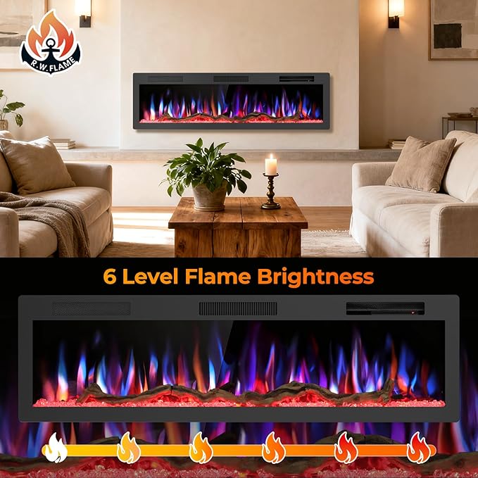 R.W.FLAME 60" Recessed and Wall Mounted Smart Electric Fireplace, Alexa/WiFi - Image 5