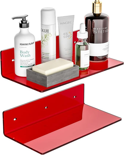12 Inches Red Small Wall Shelves, Acrylic Bathroom Floating Shelves by Sezanrpt