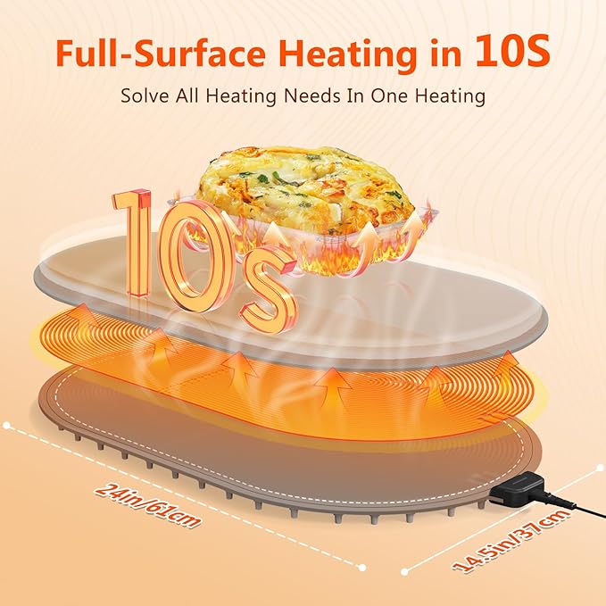 Warming Mat for Food with Adjustable Temperature Timer, 10S Fast Heating - Image 2