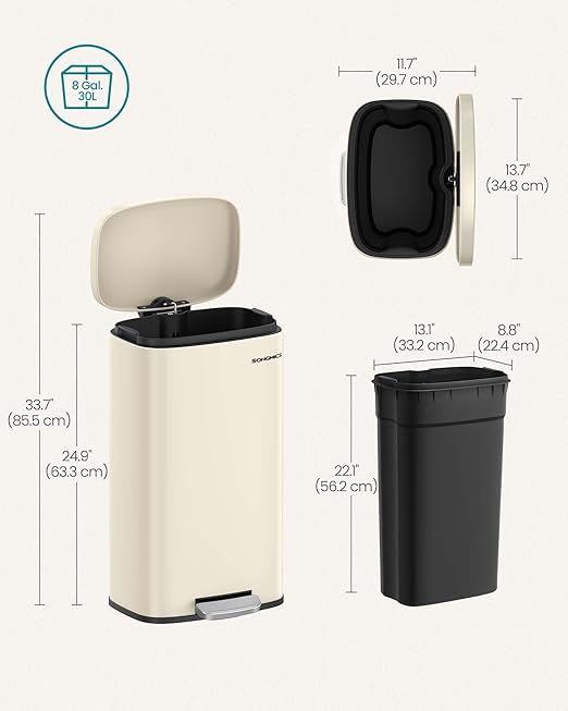 SONGMICS Trash Can with Lid, 8 Gallon Garbage Can, Stainless Steel Small Waste - Image 6