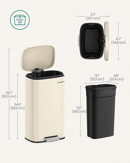 SONGMICS Trash Can with Lid, 8 Gallon Garbage Can, Stainless Steel Small Waste - Image 6