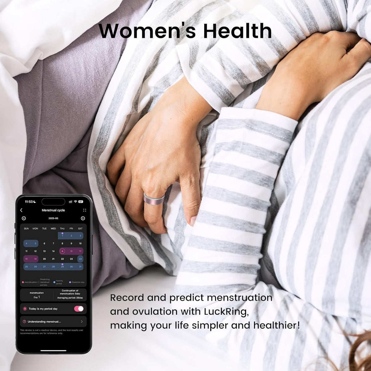 smart ring for women & men, ip68 health, close-up detail