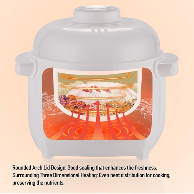TOPINCN 1L 200W Electric Stew Pot, Smart ABS Ceramic Mini Slow Cooker, Dorm Room - Image 5