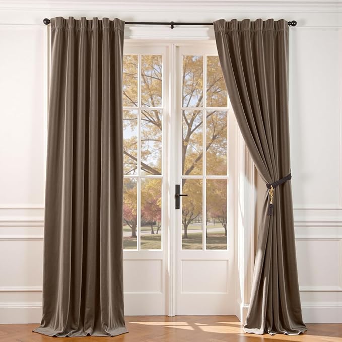 Lazzzy Velvet Blackout Extra Long Curtains Thermal Insulated Room Window Drapes by Lazzzy