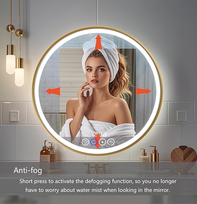 32 Inch Wall-Mounted Round Bathroom Mirror - Image 3