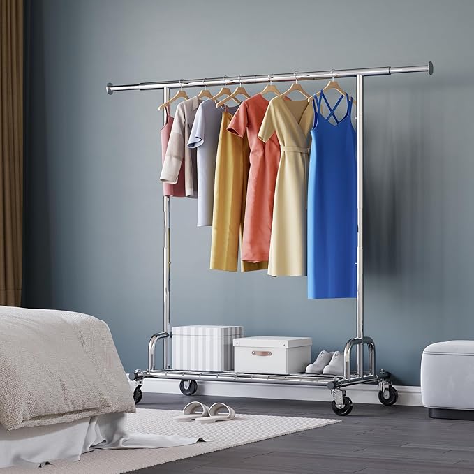 HOKEEPER Clothes Rack with Lockable Wheels Height Adjustable Clothing Rack - Image 9