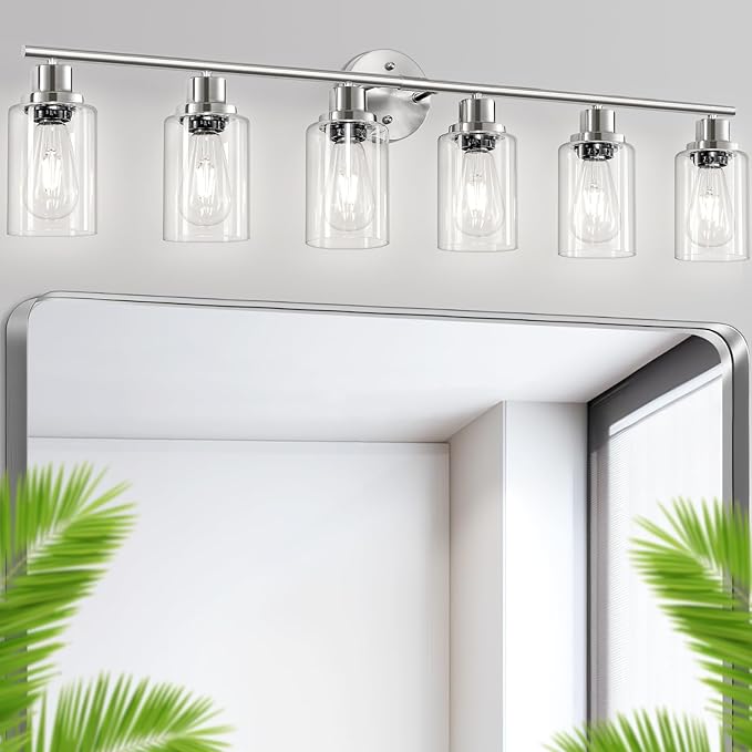 Guliaofo 6-Light Nickel Bathroom Vanity Lights, E26 Modern Bathroom Light by GuliaofoLights