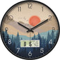 Silent Wall Clock with Day Week Temperature Wilderness with Sunset Non-ticking by SCOAGE