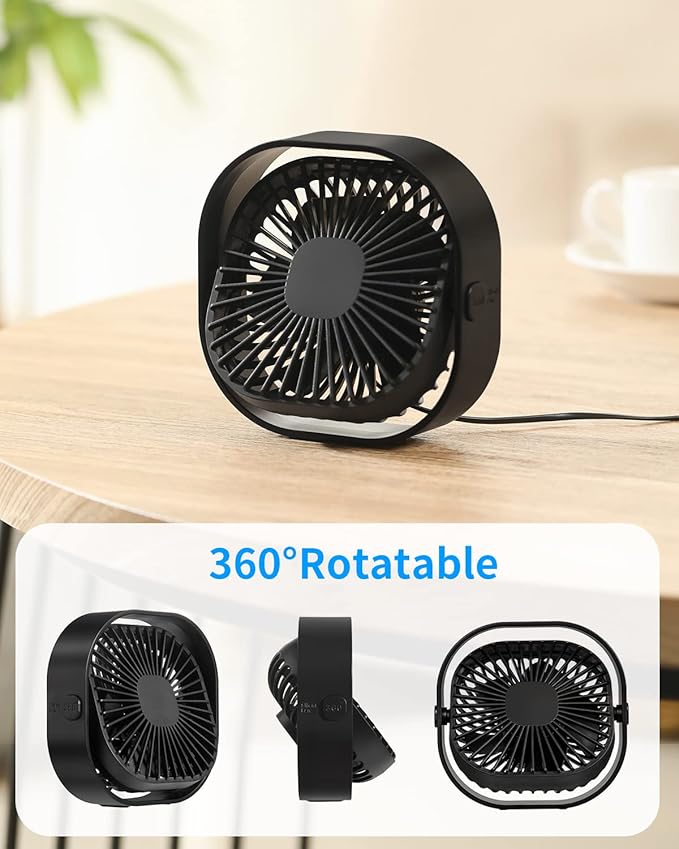 RJVW 4 Inch Small USB Desk Fan, 3-Speed Portable & 360°Rotatable Mini Cooling - Image 6