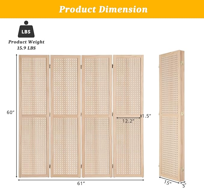 Bonnlo 4 Panel Pegboard Freestanding, 5 FT Portable Display Board Organizer - Image 2
