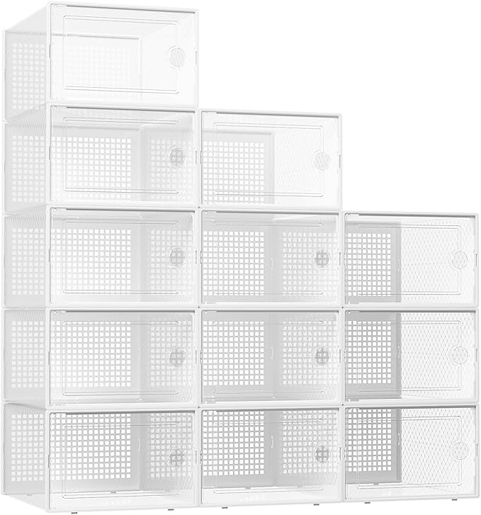 Kuject XX-Large Shoe Storage Boxes Organizers Clear Plastic Stackable 12 Pack by Kuject