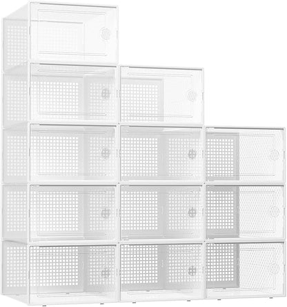 Kuject XX-Large Shoe Storage Boxes Organizers Clear Plastic Stackable 12 Pack by Kuject