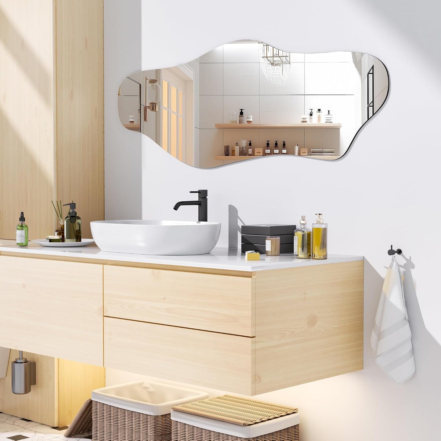 Hasipu 55"x20" Irregular Wall Mirror Frameless Asymmetrical Mirror for Wall | Frameless Large Wall Mirror, 4mm Tempered Glass, Horizontal & Vertical, Wall Mount, Modern Home Decor, Entryway, Hallway