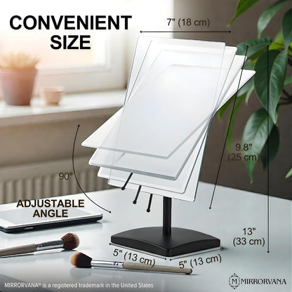Large Adjustable Table Desk Mirror with Stand, 9.8" x 7" (Black) | Personal Face Mirror Fits Vanity, Bathroom Countertop, or Office Desktop with Stable Base for Styling, Makeup & Daily Care