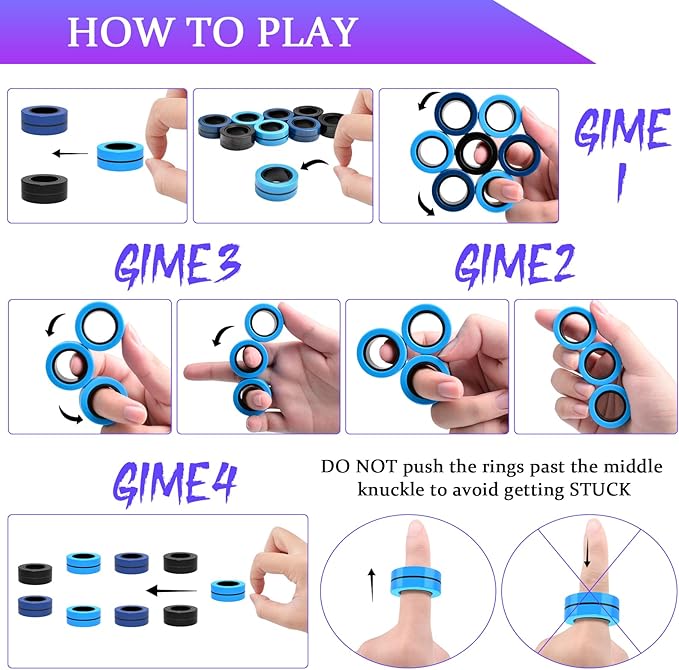 Cevioce 9 PCS Magnetic Ring Fidget Toys Set, ADHD Anxiety Magnetic Finger - Image 5