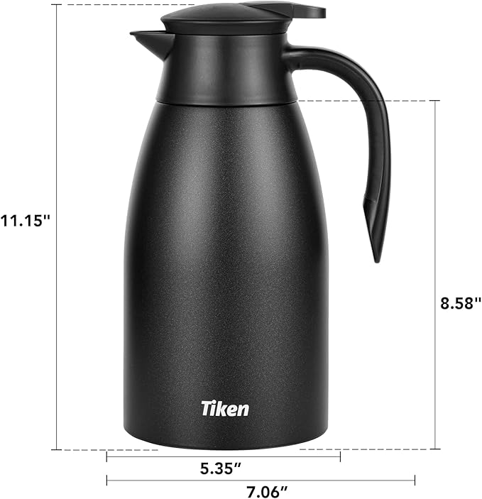 Tiken 68 Oz Thermal Coffee Carafe, Stainless Steel Insulated Vacuum Coffee - Image 2