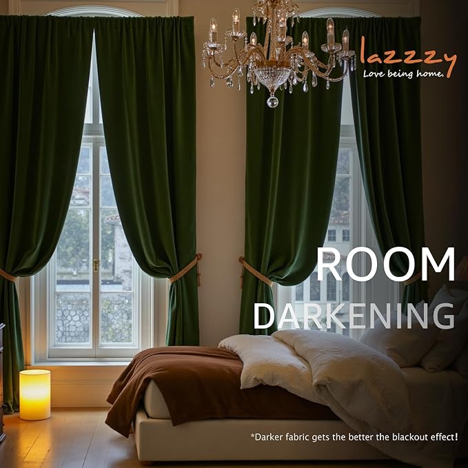 Lazzzy Velvet Blackout Curtains Thermal Insulated Room Window Drapes Super Soft - Image 5