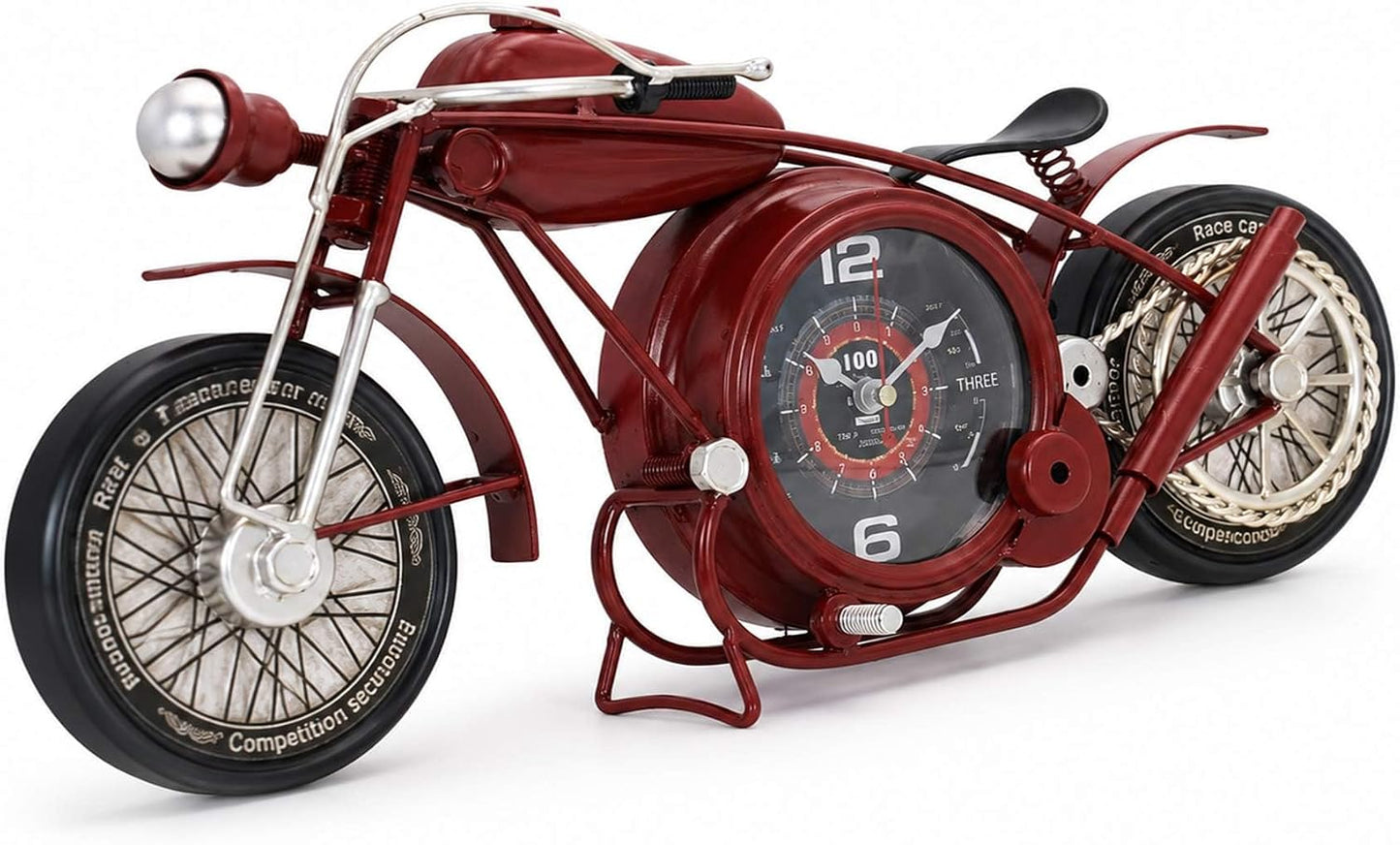 YOUKI Metal Motorcycle Wall Clock,Desk Shelf Clocks Digital Clock for Bedroom,Retro Vintage Non-Ticking Table Clock Battery Operated Silent,Easy to Read,Wall Art16.9 * 1.5 * 7.5 Inches,Red