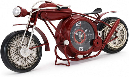 YOUKI Metal Motorcycle Wall Clock,Desk Shelf Clocks Digital Clock for Bedroom,Retro Vintage Non-Ticking Table Clock Battery Operated Silent,Easy to Read,Wall Art16.9 * 1.5 * 7.5 Inches,Red