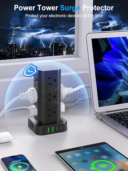 Power Strip Tower with Multiple Outlets, Flat Plug Surge Protector Tower - Image 5