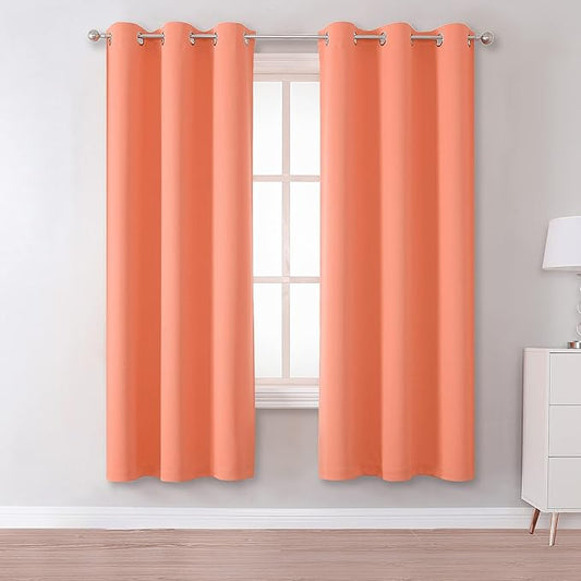 DUALIFE Light Peach Coral Colored Curtains 63 Inches Long 2 Panels Set Thermal by DUALIFE