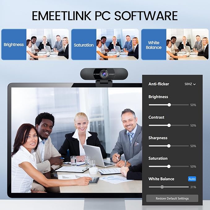 EMEET 1080P Webcam with Microphone, C960 Web Cam, 2 Mics, 90° FOV, USB Type-A & - Image 9