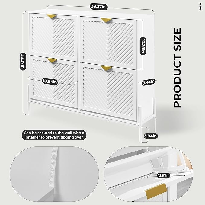 Shoe Cabinet Storage with 4 Flip Drawers, Narrow Hidden Shoes Organizer Cabinet - Image 2