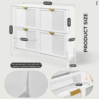 Shoe Cabinet Storage with 4 Flip Drawers, Narrow Hidden Shoes Organizer Cabinet - Image 2