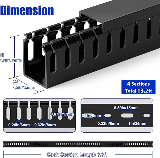 ZhiYo H1.6xW1.2in Cable Raceway, 13.2ft Server Rack Cable Management Under Desk - Image 2