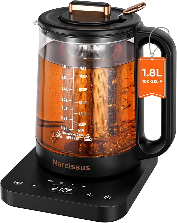 Narcissus Electric Kettle Temperature Control ±5℉, 1.8L Glass Electric Tea by Narcissus