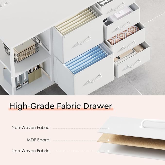 6 Drawer File Cabinet with Charging Station Rolling Printer Stand with Open - Image 4