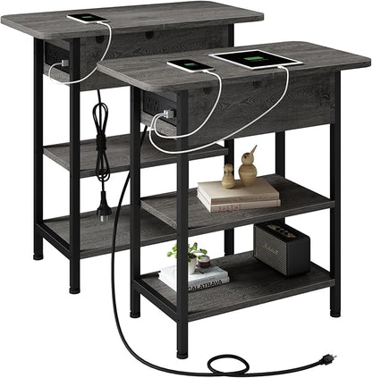 LIDYUK End Table with Charging Station, Flip Top Narrow Side Table by LIDYUK
