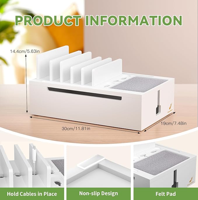 Pezin & Hulin Bamboo Charging Station, Electronic Devices Organizer - Image 4