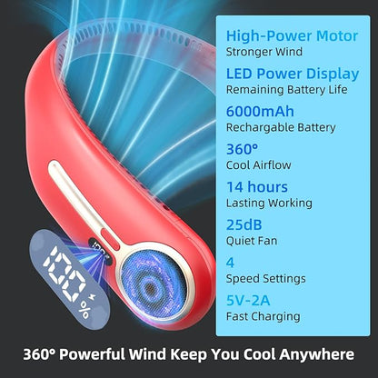 Portable Neck Fan, Hands Free Personal Wearable Bladeless Fan, 6000mAh USB - Image 3