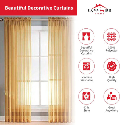 Sapphire Home Gold Sheer Curtains - 84 Inches Length, 2 Panels Set Sheer Drapes, Light Filtering Textured Window Curtain for Living Room, Bedroom, Kitchen, and Dining Room - 54"x84", Gold/Bronze