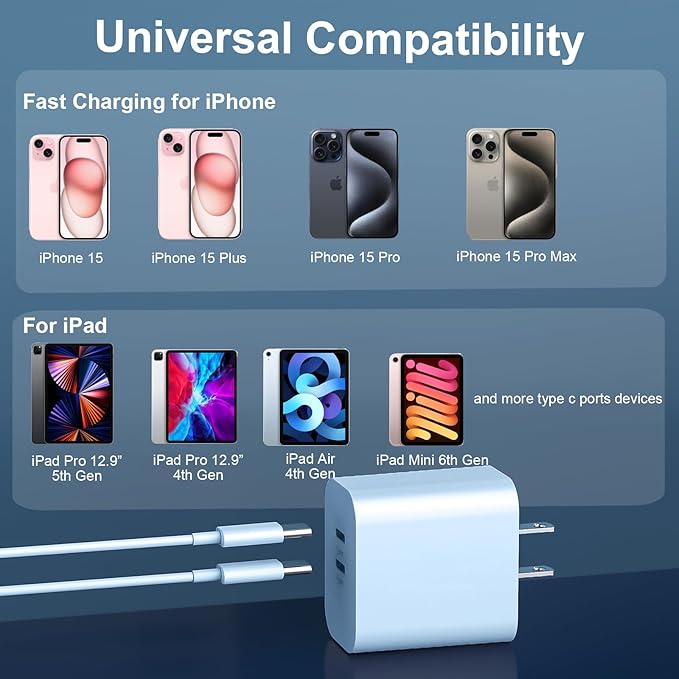 Charger for Phone 17/16/15 Pro Max, 20W Dual Port USB C Fast Charger Block - Image 5