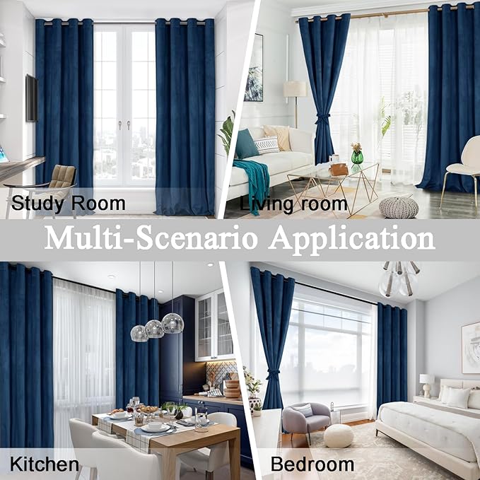 JIUZHEN Navy Velvet Curtains 108 inches Blackout Curtains - Image 6