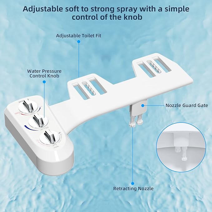 Hibbent Bidet Attachment for Toilet, Self Cleaning Dual Nozzle, Hot & Cold - Image 4